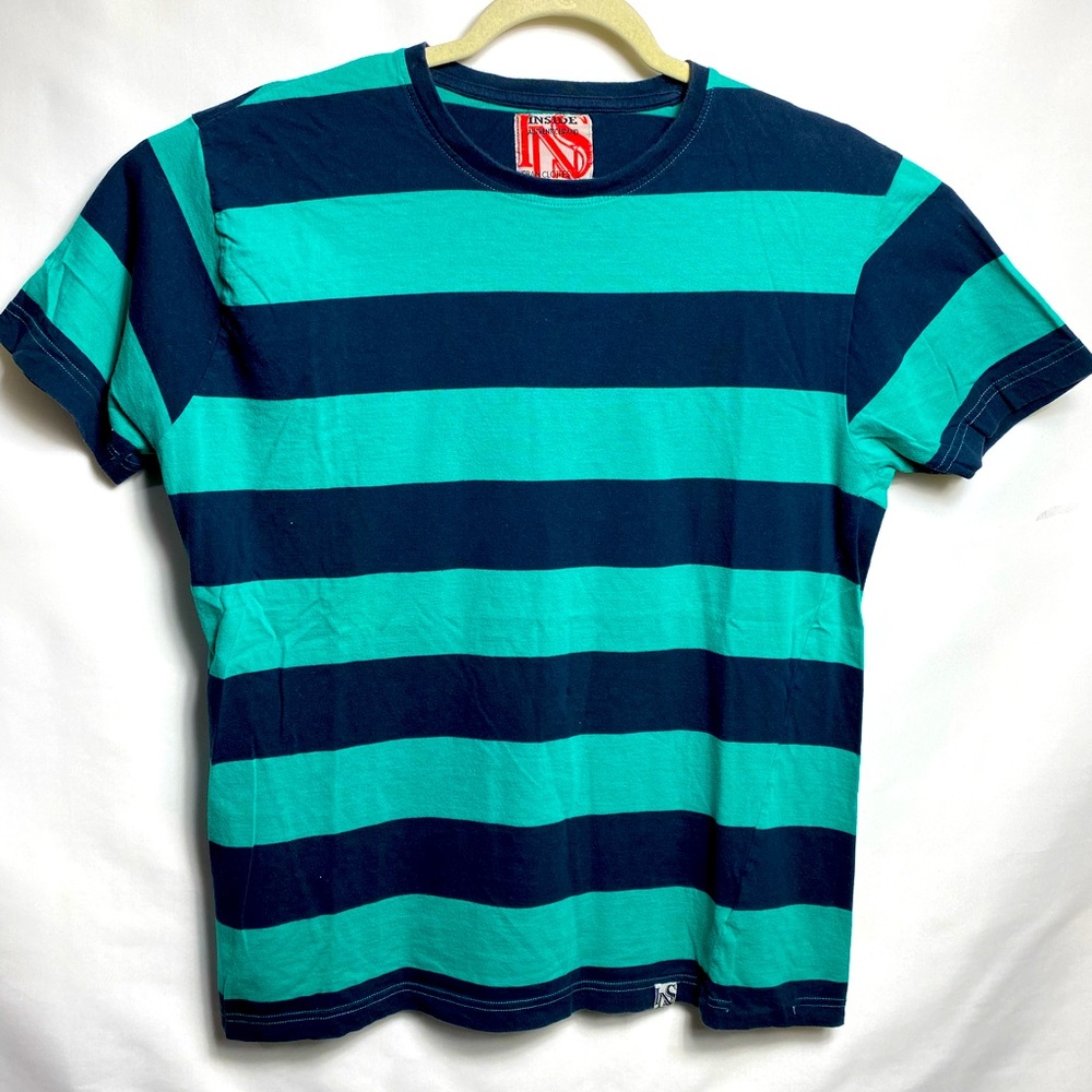 inside authentic Brand Young men t-shirt Navy/green sz XXl MADE IN SPAIN Cotton